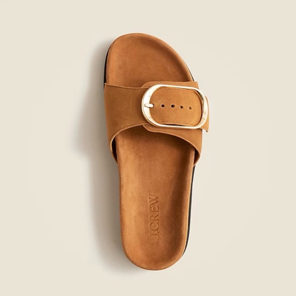 J. Crew Colbie Big Buckle Suede  Slide Sandals NIB $198